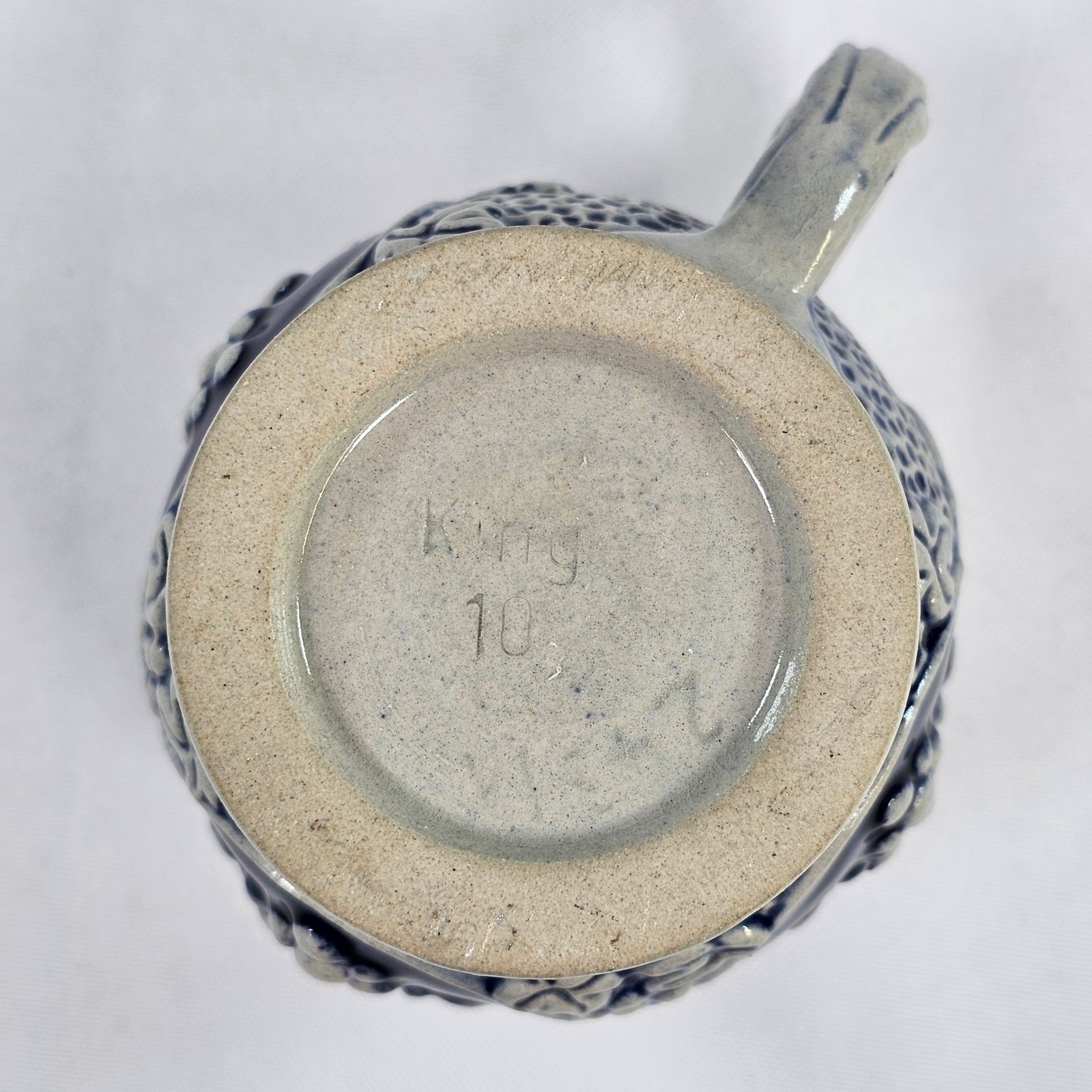 King German Salt Glaze Stoneware Beer Stein Mug Grape Relief Cobalt Blue 4in