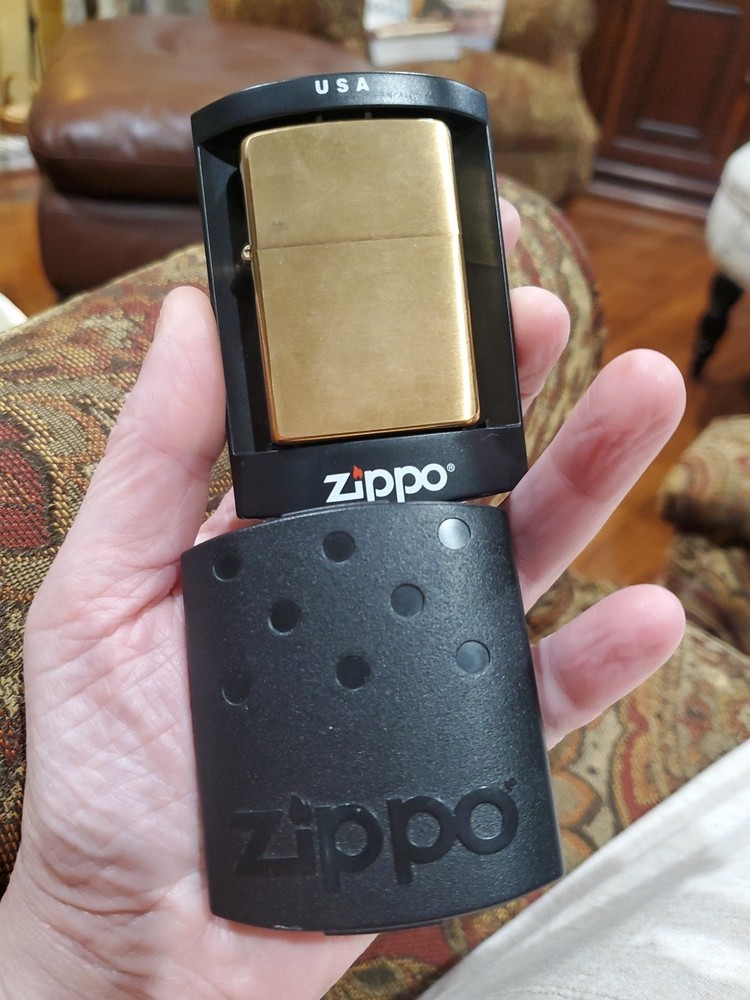 Zippo 204B Classic Brushed Brass Plated Plain Body Windproof Pocket Lighter