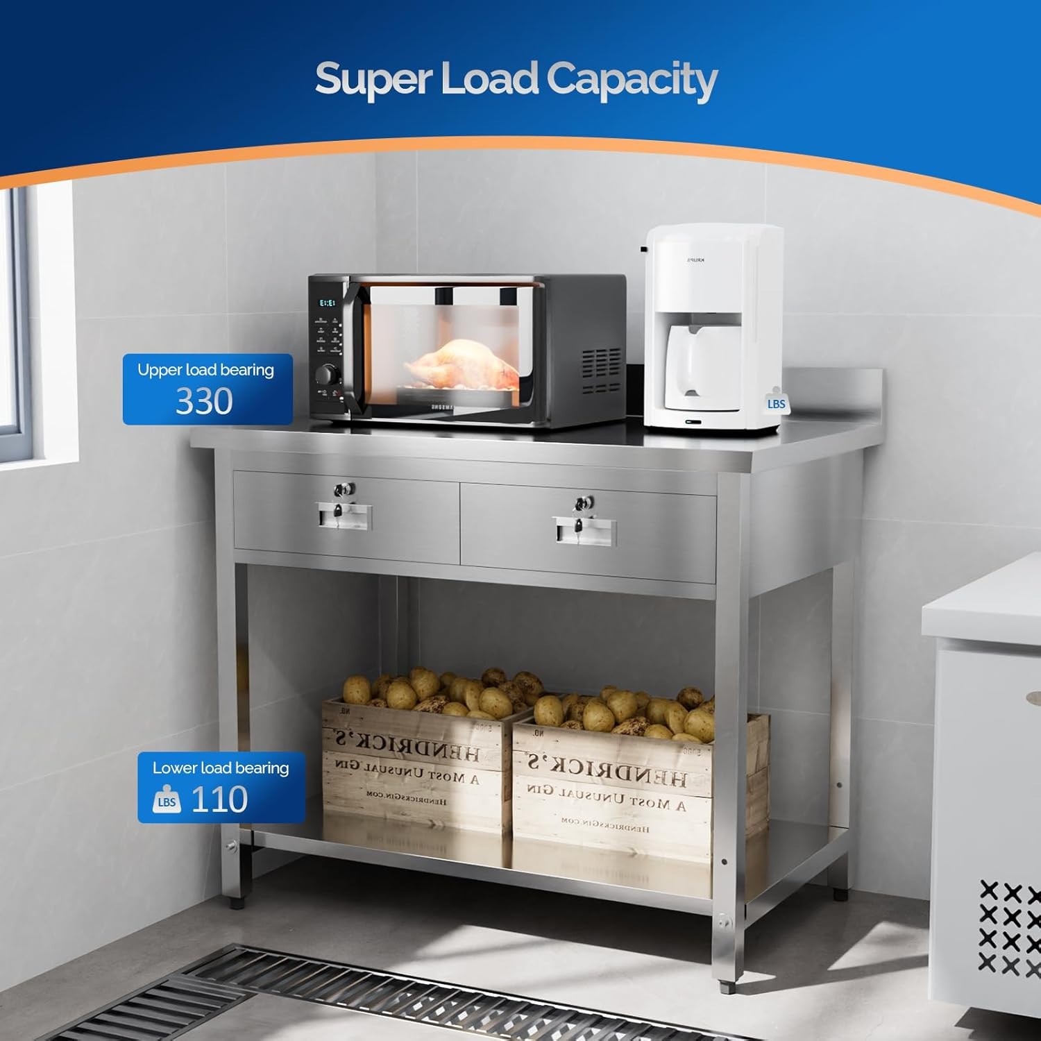 42 x 26 x39 Inch Heavy Duty Stainless Steel Prep & Work Table with Drawers NEW