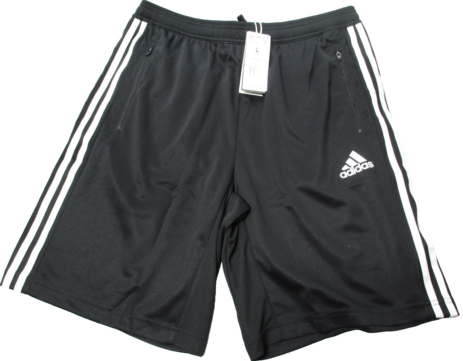 Adidas Mens Large Designed to Move 3-Stripes Shorts Pockets Black & White