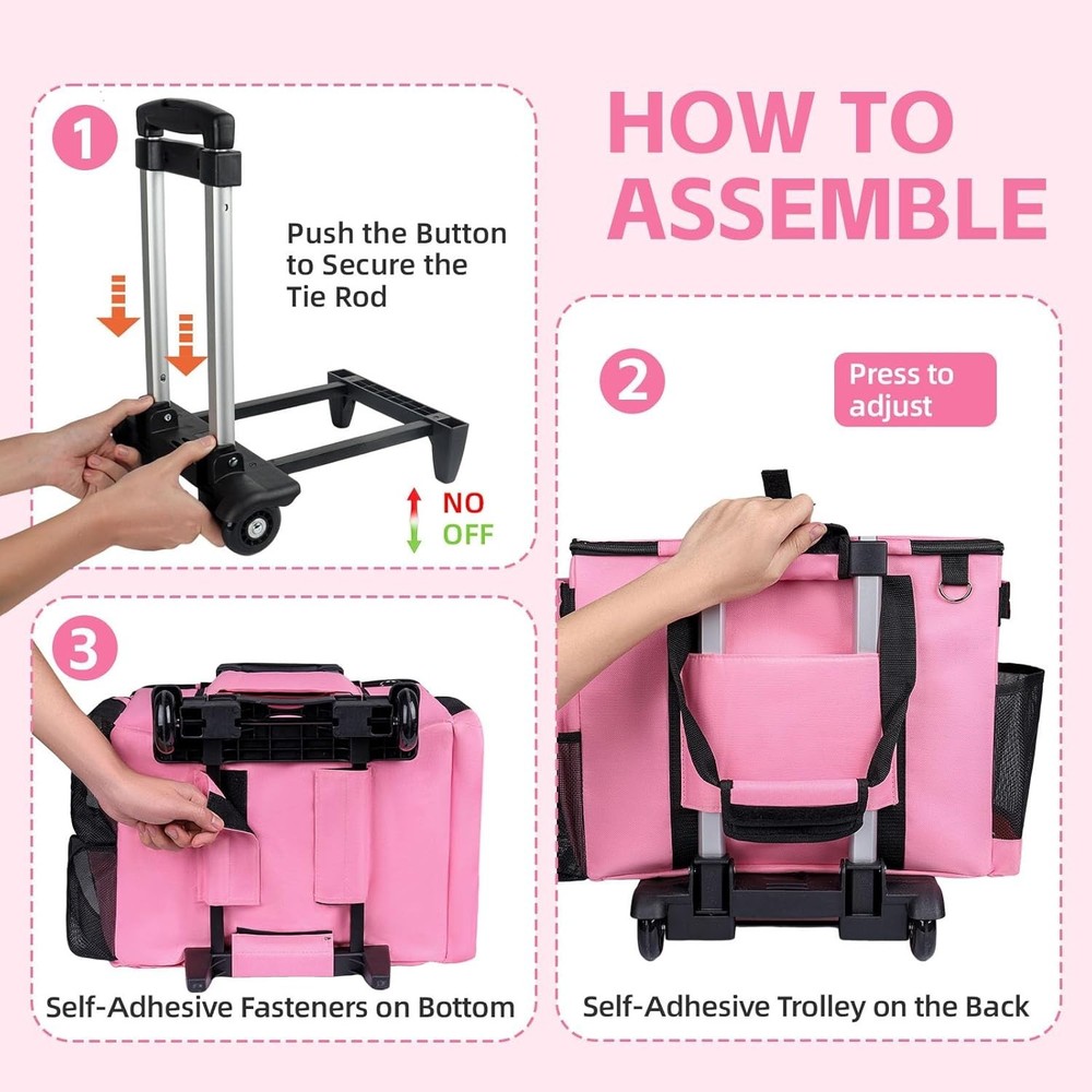 Versatile Pink Cleaning Caddy with Wheels - 17 Compartments & Detachable Trolley