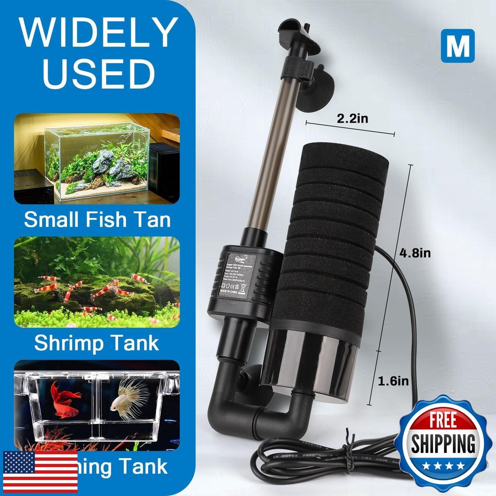 hygger USB Single Sponge Filter, Small Aquarium Filter with Adjustable Hangin