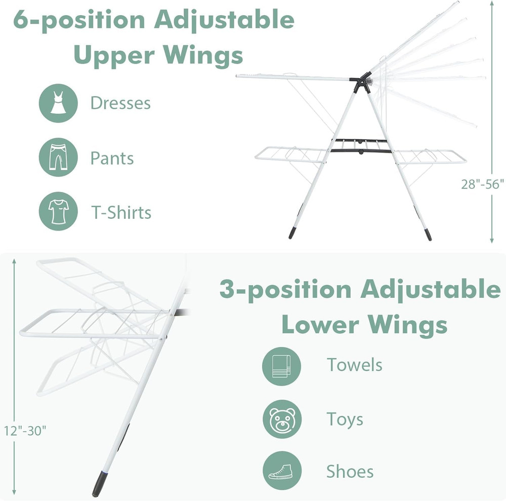 2-Tier Adjustable Laundry Drying Rack, Foldable & Freestanding for Indoor/Outdoo
