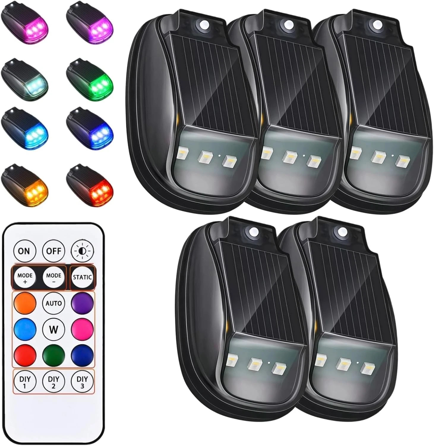 5 Pack Solar Powered LED Cab Roof Marker Running Lights w/Remote For Trucks SUV