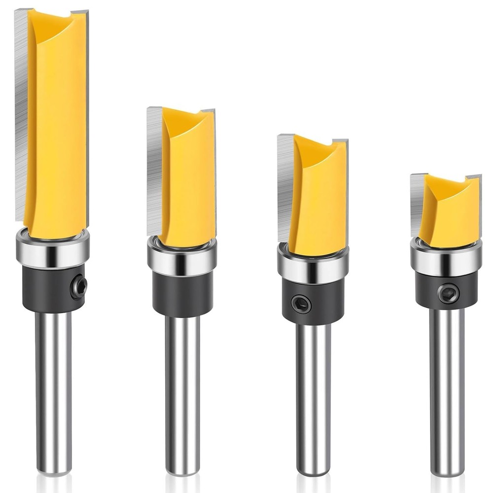 4PCS Flush Trim Route Bit 1/4 Shank, Pattern Flush Cut Route Bit with Bearin...