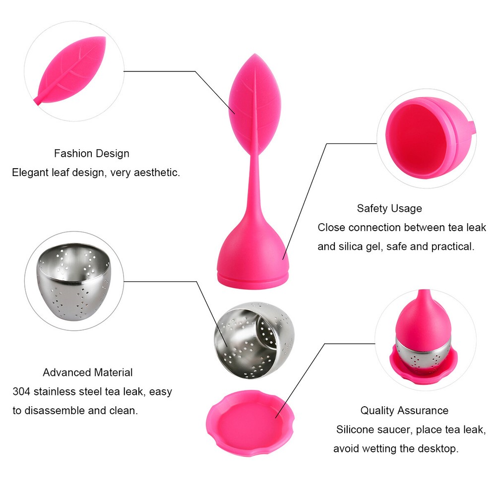 Silicone Tea Infuser Strainer Stainless Herbal Spice Filter Diffuser Pink+Orange
