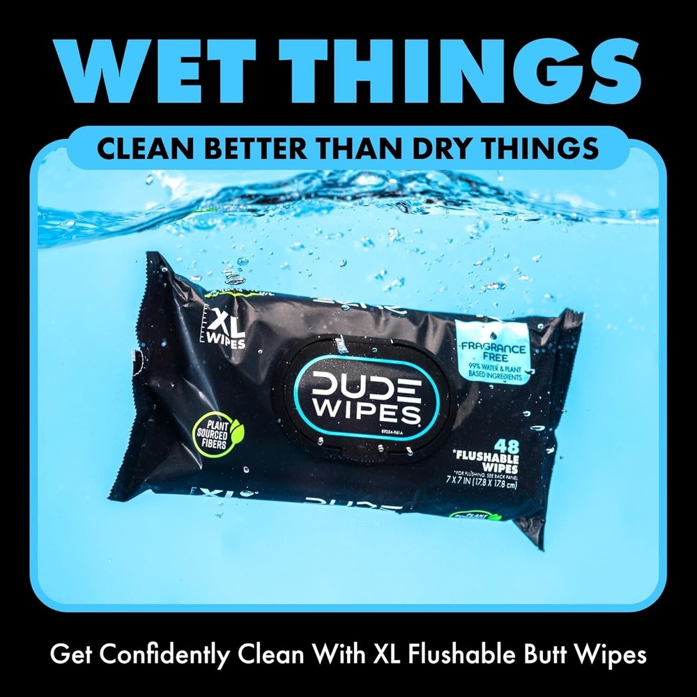 DUDE Flushable Wipes 48ct Pack Unscented Vitamin-E Aloe - Septic Safe
