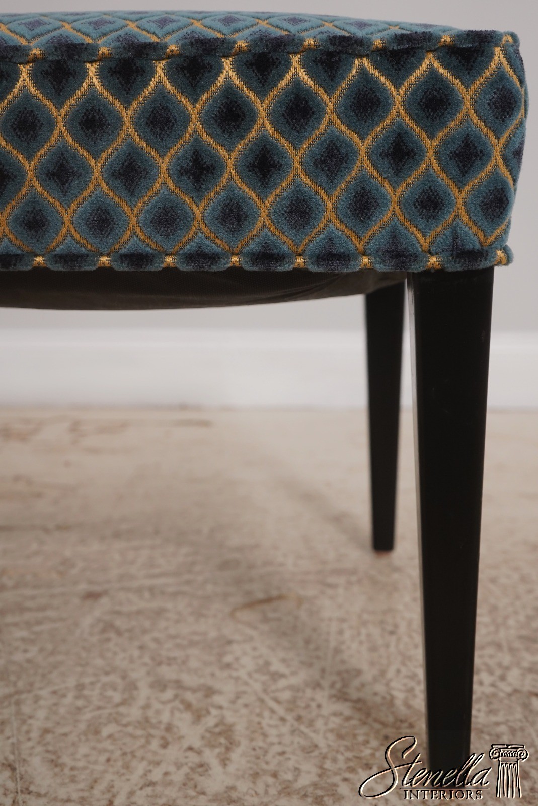 71069: Pair Modern Design Ebony Leg Upholstered Ottoman Stools