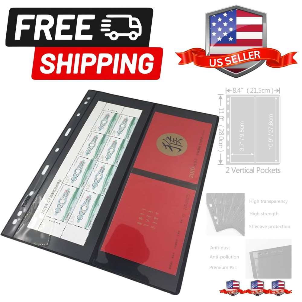 Stamp Pages for Stamp Album Binder, 10 Sheet 2 Vertical Pockets Pages for Sta...