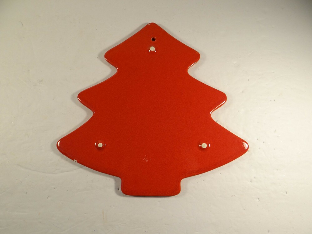 Christmas Tree Trivet Red Green White 10" Stoneware