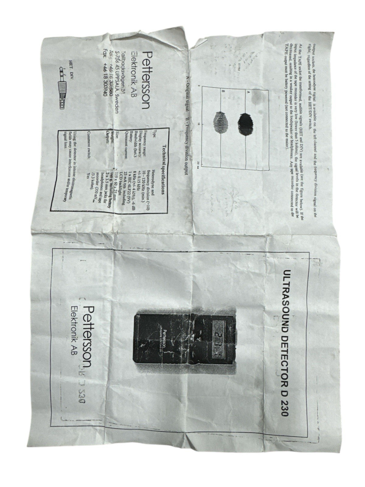 Pettersson Ultrasound Detector D 230 With Case