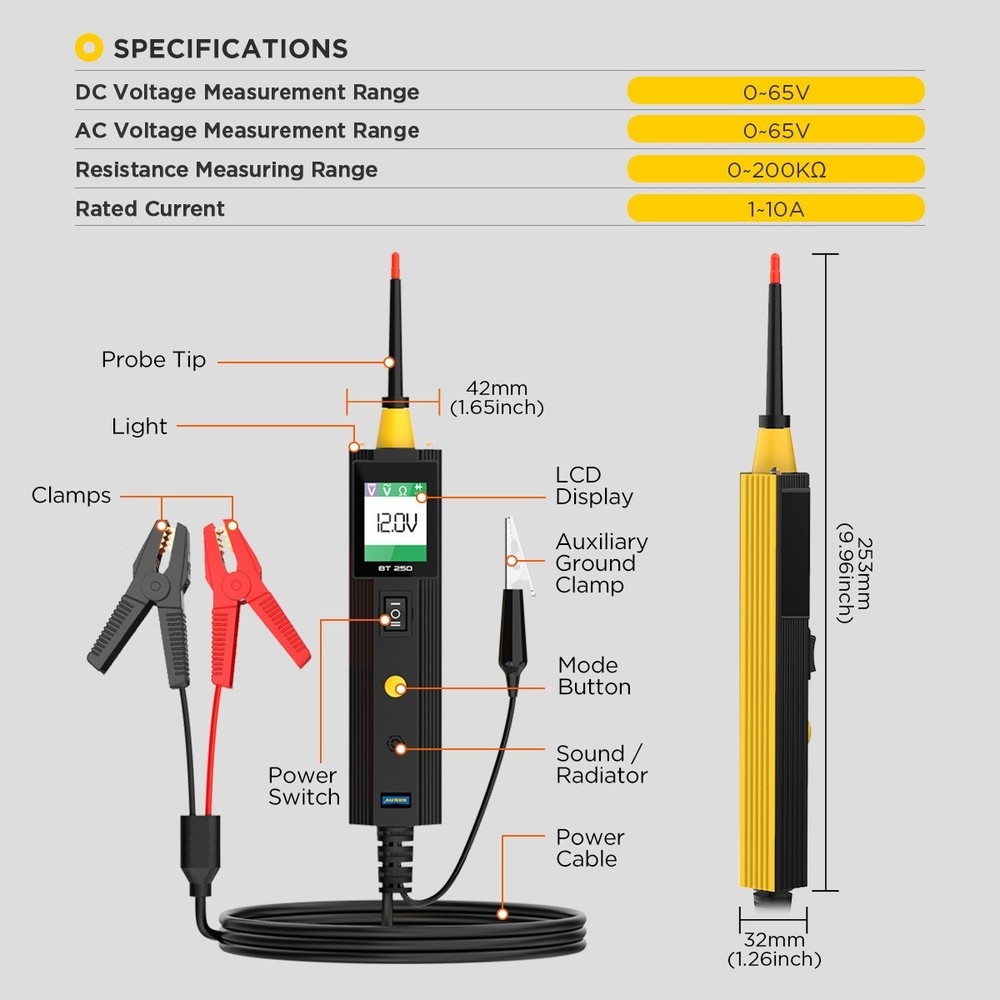 Digital Auto Car Electrical Circuit Tester Probe 0-65V AC DC Voltage Test Light