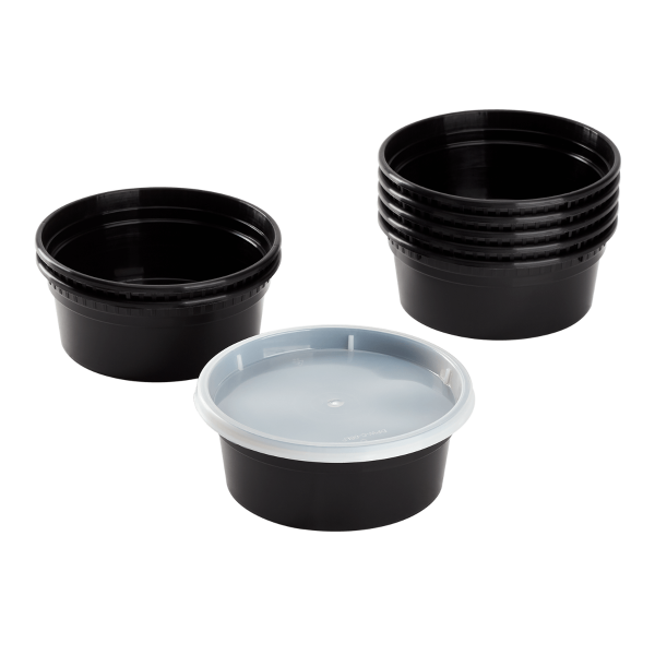 Karat 8 oz Black PP Injection Molded Round Deli Containers with Lids - 240 Sets