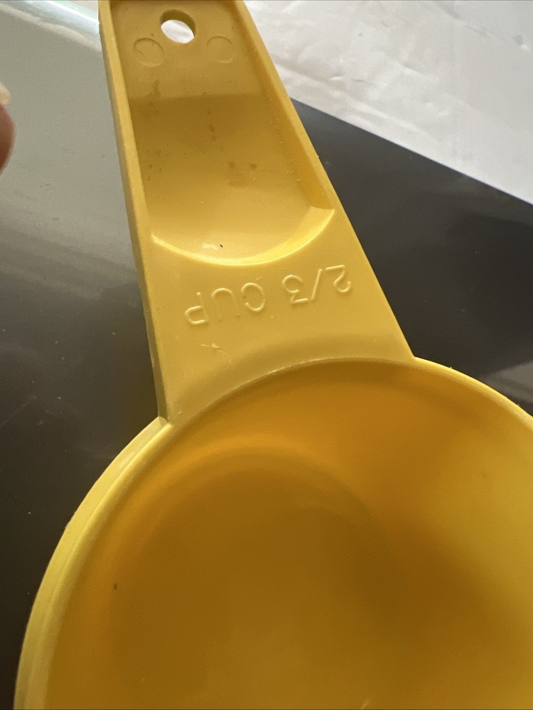 4 Tupperware Stacking Nesting Measuring Cups 1/3, 1/2, 2/3, 3/4” Rainbow