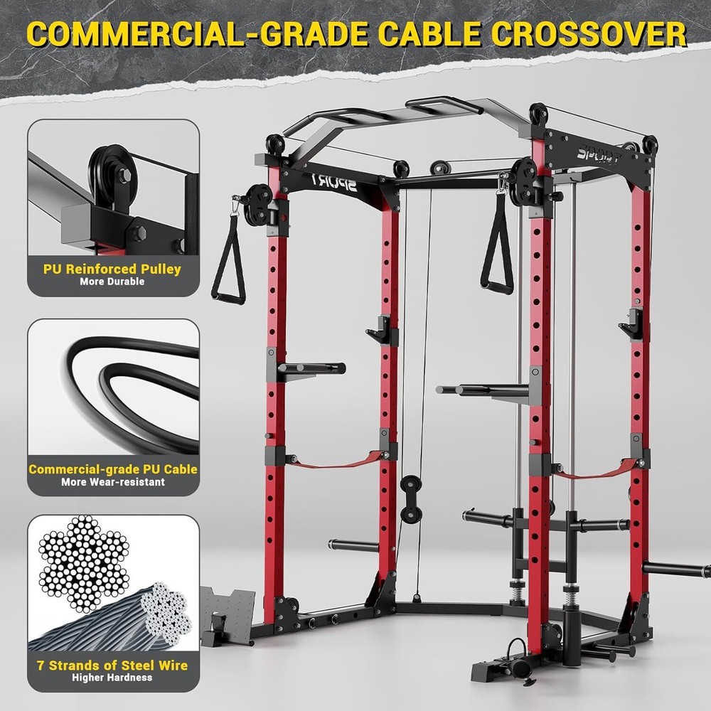 Power Cage Multi-Functional Squat Rack with Cable Crossover System for Home Gym
