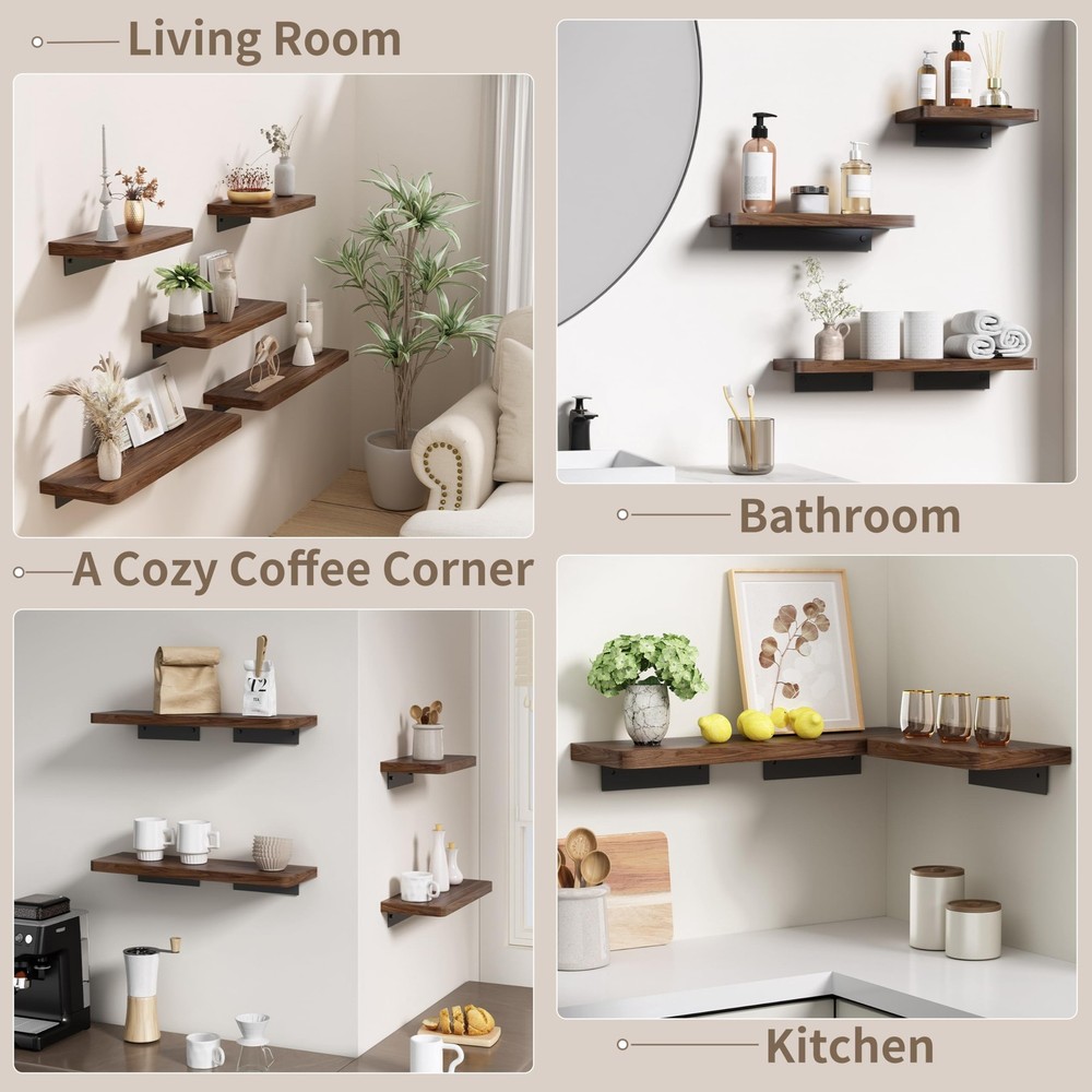 12 inch Solid Walnut Floating Shelf - Versatile Wall Shelf for Kitchen, Bathr...