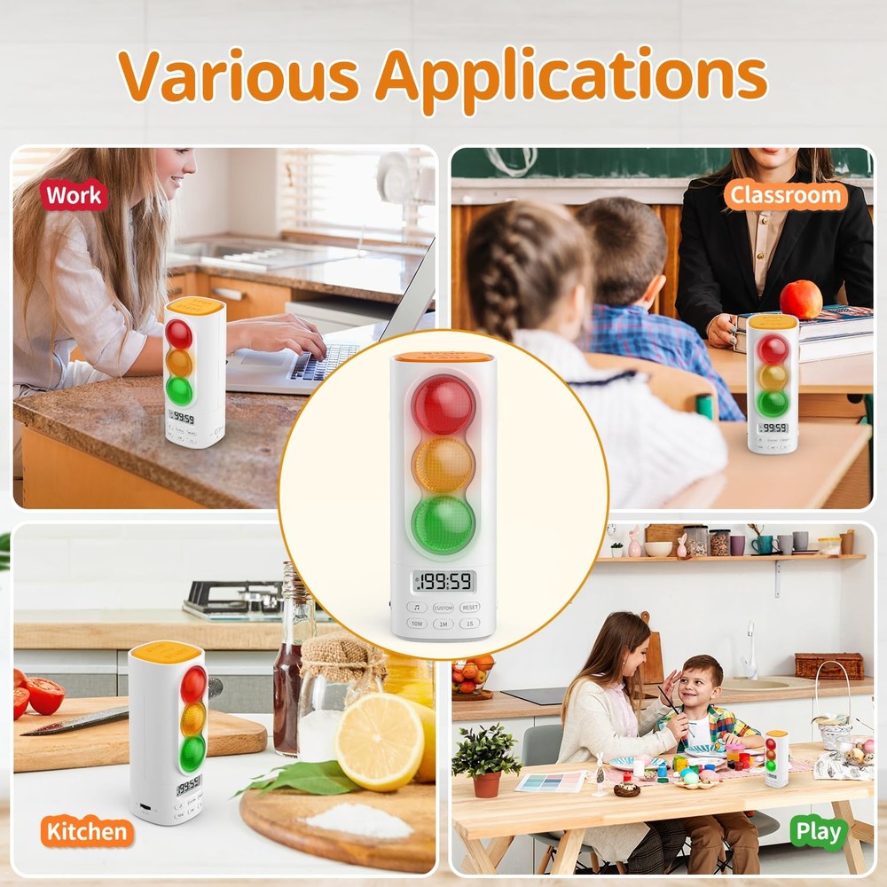 Traffic Light Visual Timer&ADHD Tool for Kids Adults Display Volume Adjustmen...