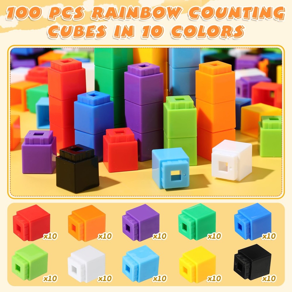 100 Pcs Linking Cubes Plastic Math Cubes Manipulative Counting Blocks STEM Sn...