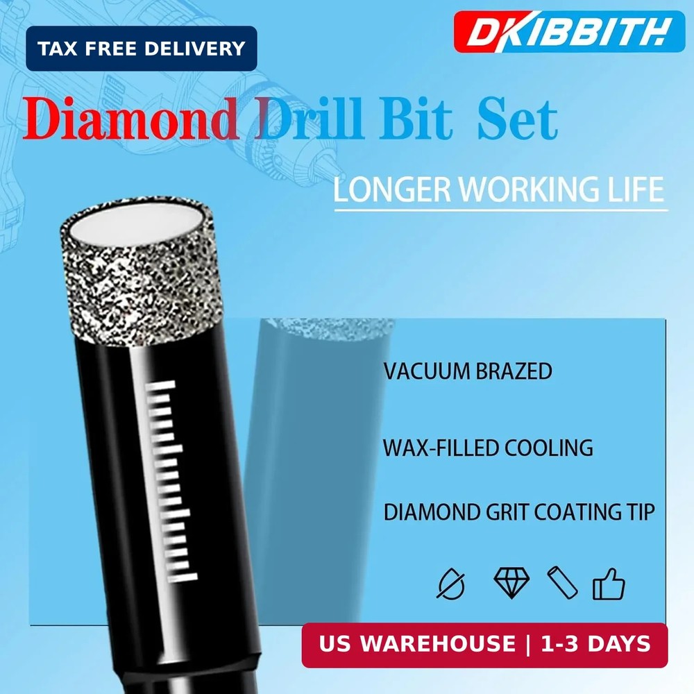DKIBBITH 7 Pack Dry Diamond Drill Bits & Tile Drill Bits Set for Ceramic, Porcel