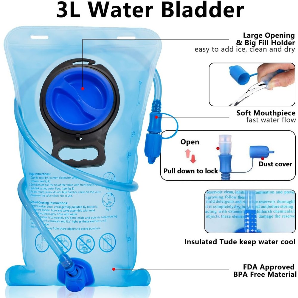 Hydration backpack with bladder 3L, hydration bag running hydration backpack...