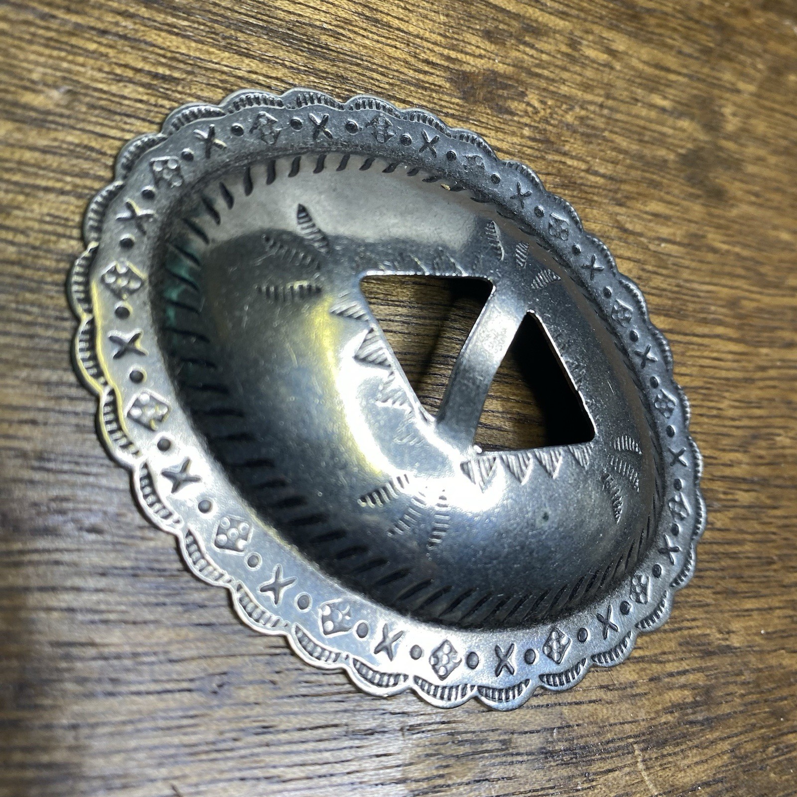 Concho Southwestern Antique Silver Engraved Oval Western Bolo Tie