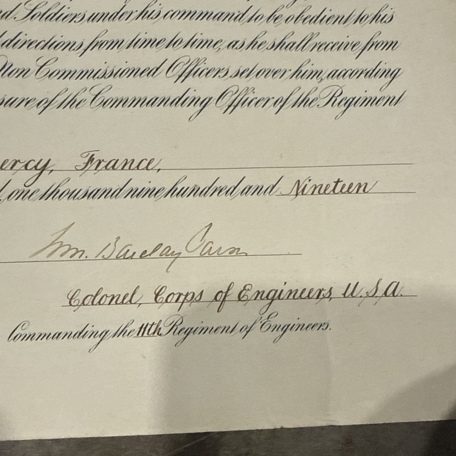 WWI 1918 11th Regiment of Engineers AEF U.S. Army Certificate Service Hampton