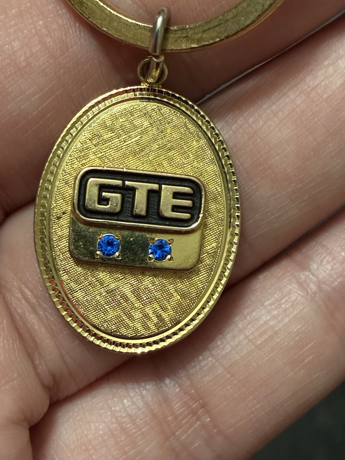 GTE gold-filled keychain - Blue jewel - 10k GF Emblem - Florentine Gold