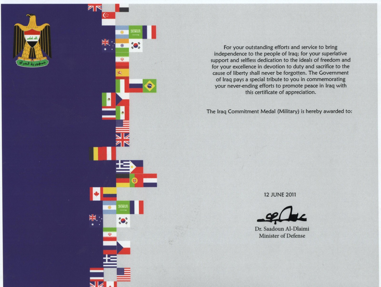 IRAQ COMMITMENT MEDAL (MILITARY VERSION) SET