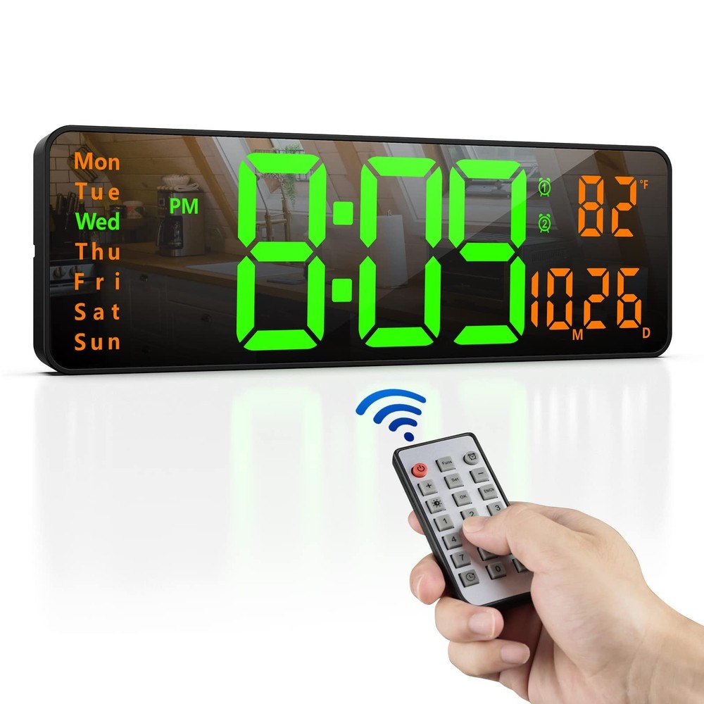 Zgrmbo 16" Digital Wall Clock with Remote Control, Large Digital Clock with D...