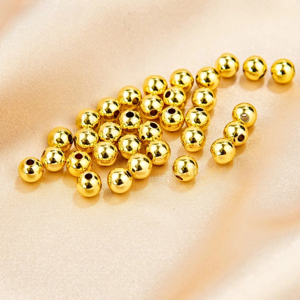 30Pcs Pure Solid 14K Yellow Gold Lucky Loose Beads Bracelet Chain For DIY 6 mm