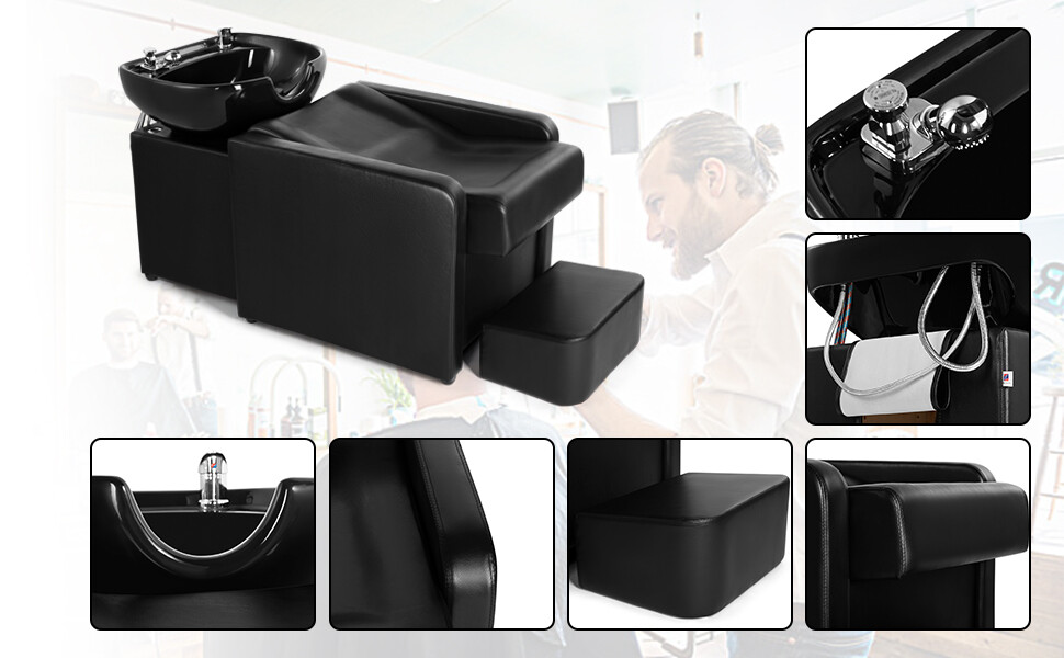 Backwash Unit Ceramic Bowl Sink Barber Chair Shampoo Salon Spa Beauty w/Footrest