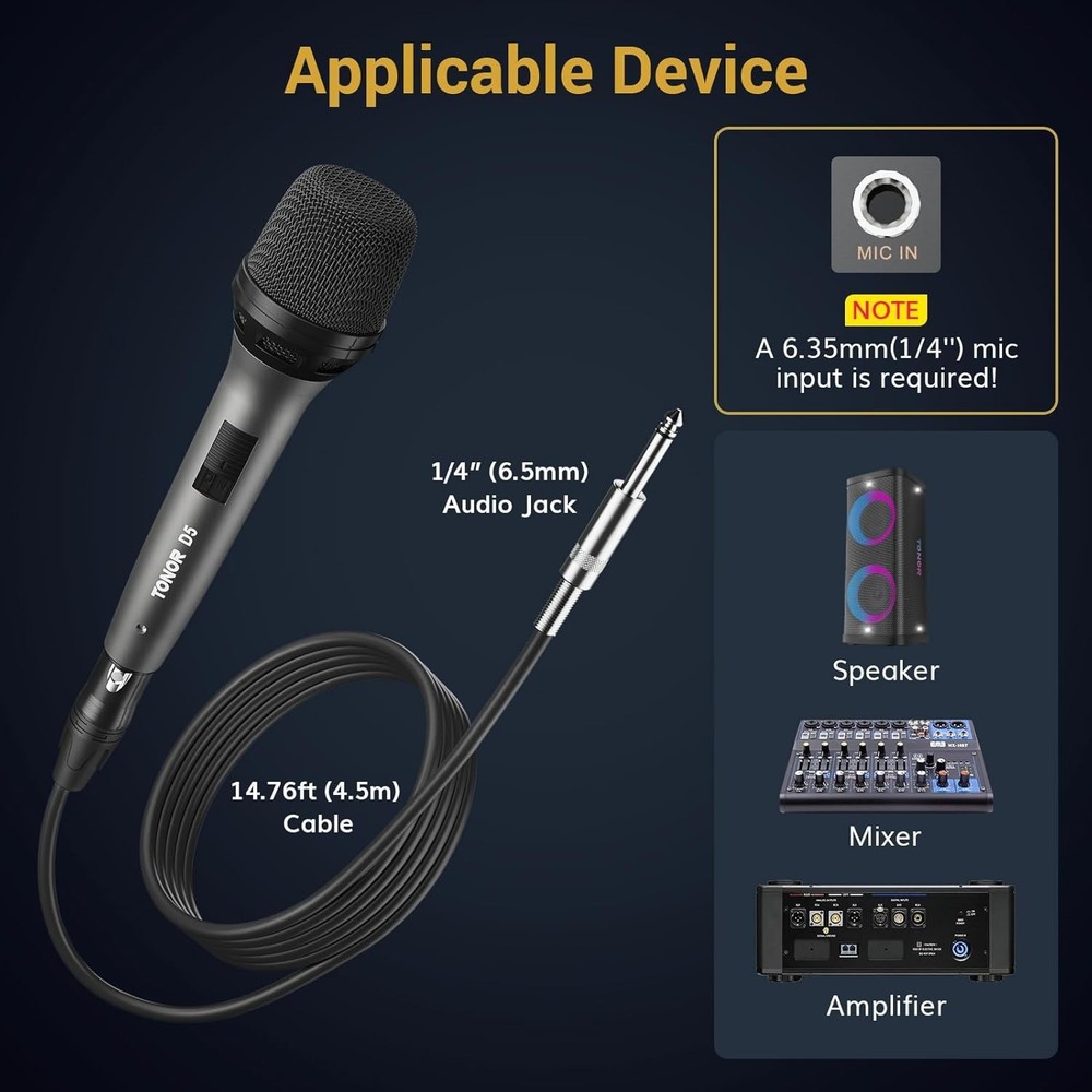 High Sensitivity Cardioid Handheld Microphone with 4.5M XLR Cable Included