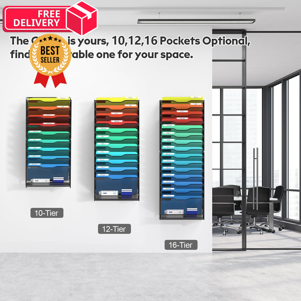 samstar 16 Tier Wall File Organizer Hanging Black 16 1 Pack