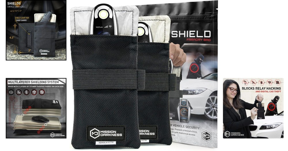 Mission Darkness Faraday Bag for Keyfobs (2-Pack) RF Shielding Protective Cas