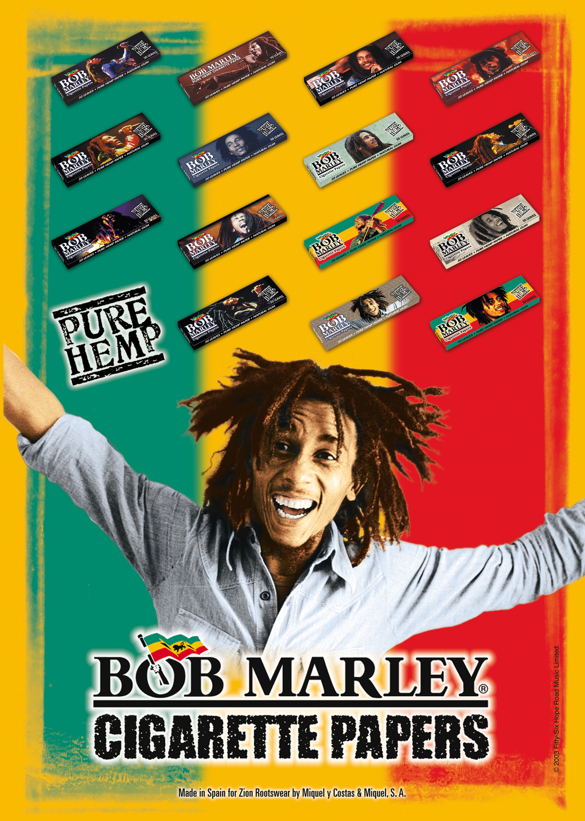 Bob Marley Rolling Papers 1 1/4 Pure Hemp Cigarette Papers (Full Display!)