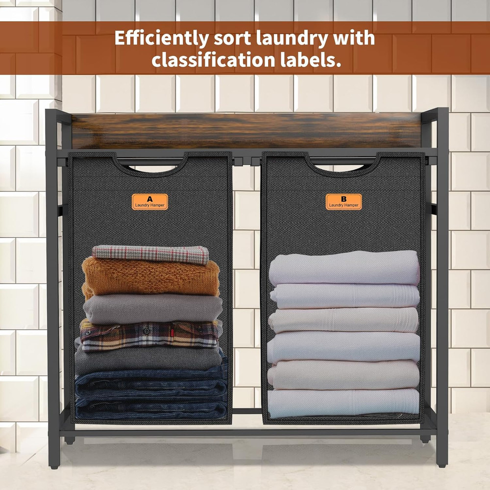 Laundry Hamper, Laundry Basket with Classification Labels and 2 Pull-Out, Remova