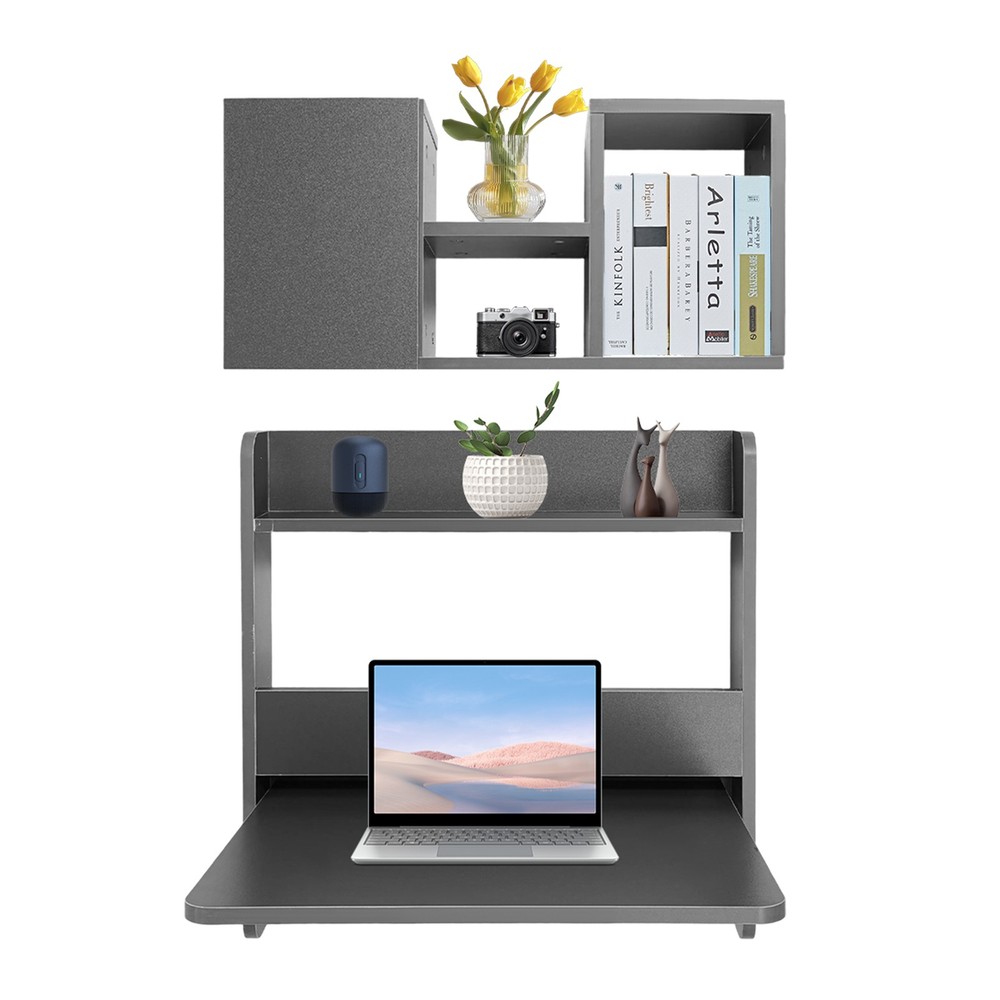 Wall Mounted Bookshelf Folding Space Saving Wall Mounted Table Laptop Desk Grey