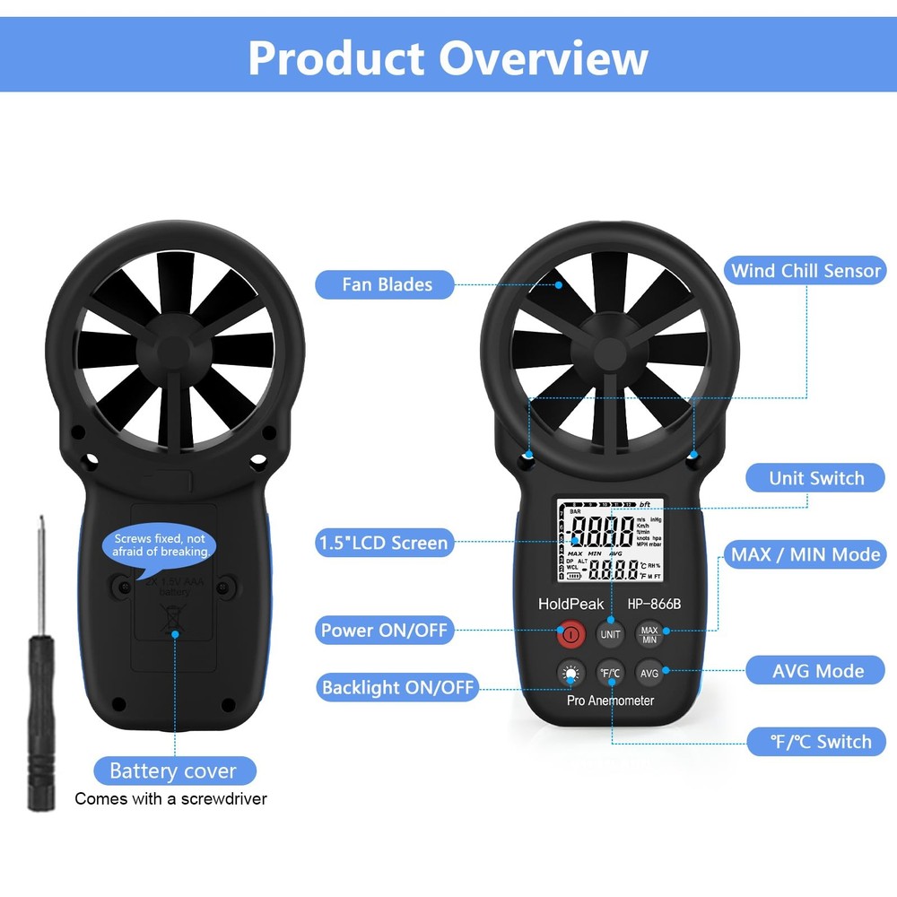Anemometer Anemometer, Digital Wind Speed Meter, Wind Speed...