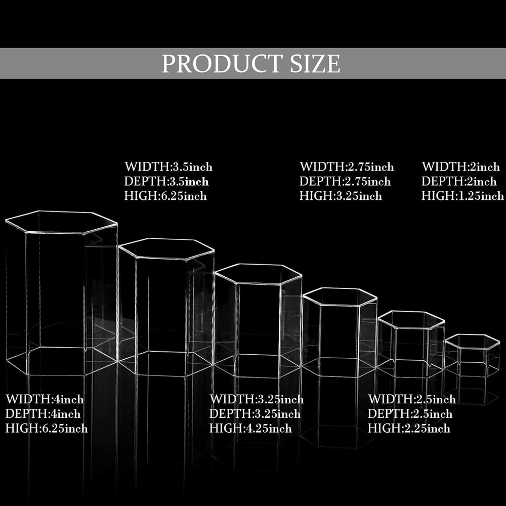 Hexagonal Jewelry Display Risers Riser Stands Acrylic Clear