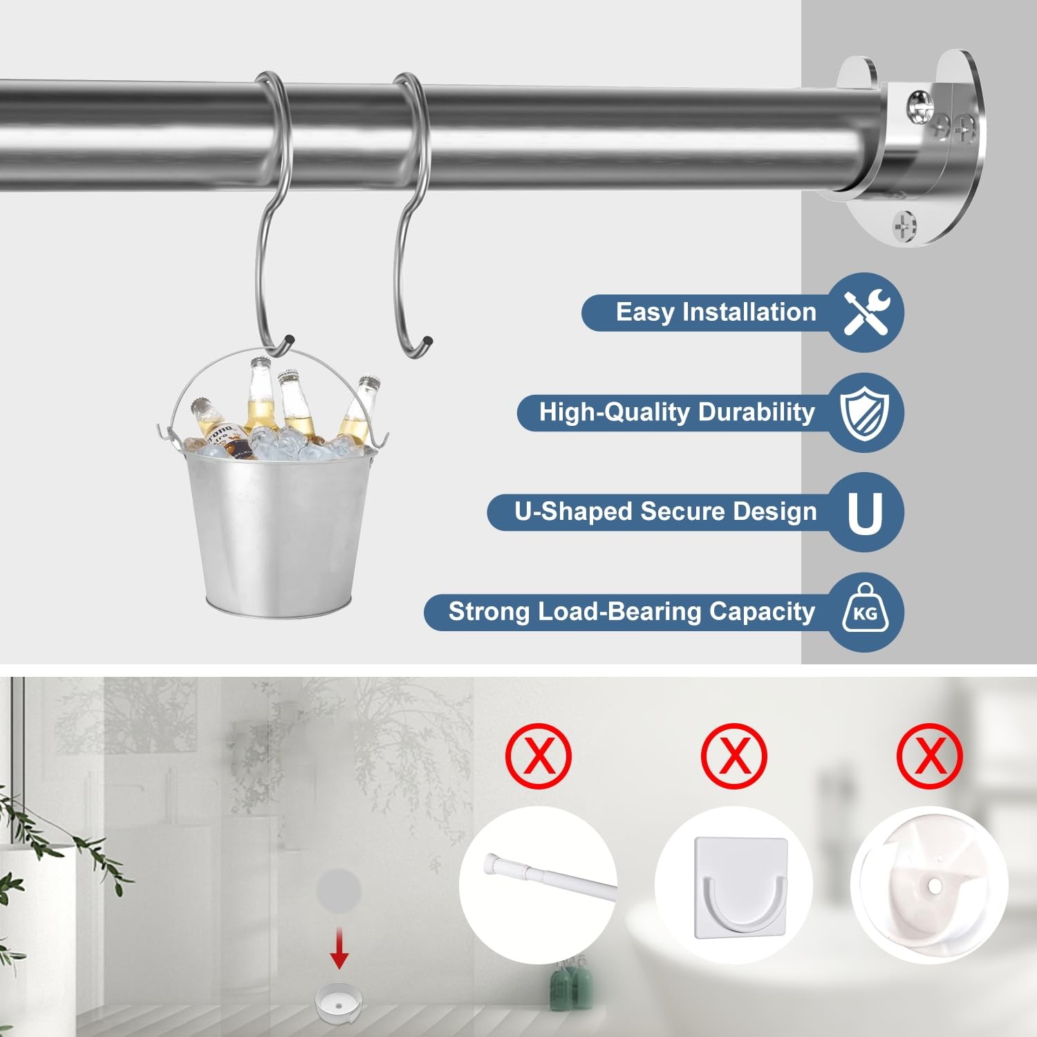 6-Pack Stainless Steel Closet Rod Brackets, U-Shaped Heavy Duty Flange Socket...