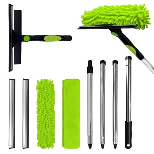 67" Window Squeegee with Extension Pole, 2-in-1 Cleaner Tool for High Windows, S