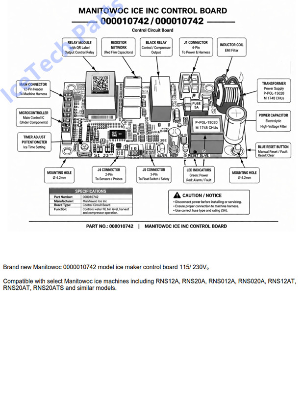 Manitowoc Ice Control Board 000010742 Replacement Part