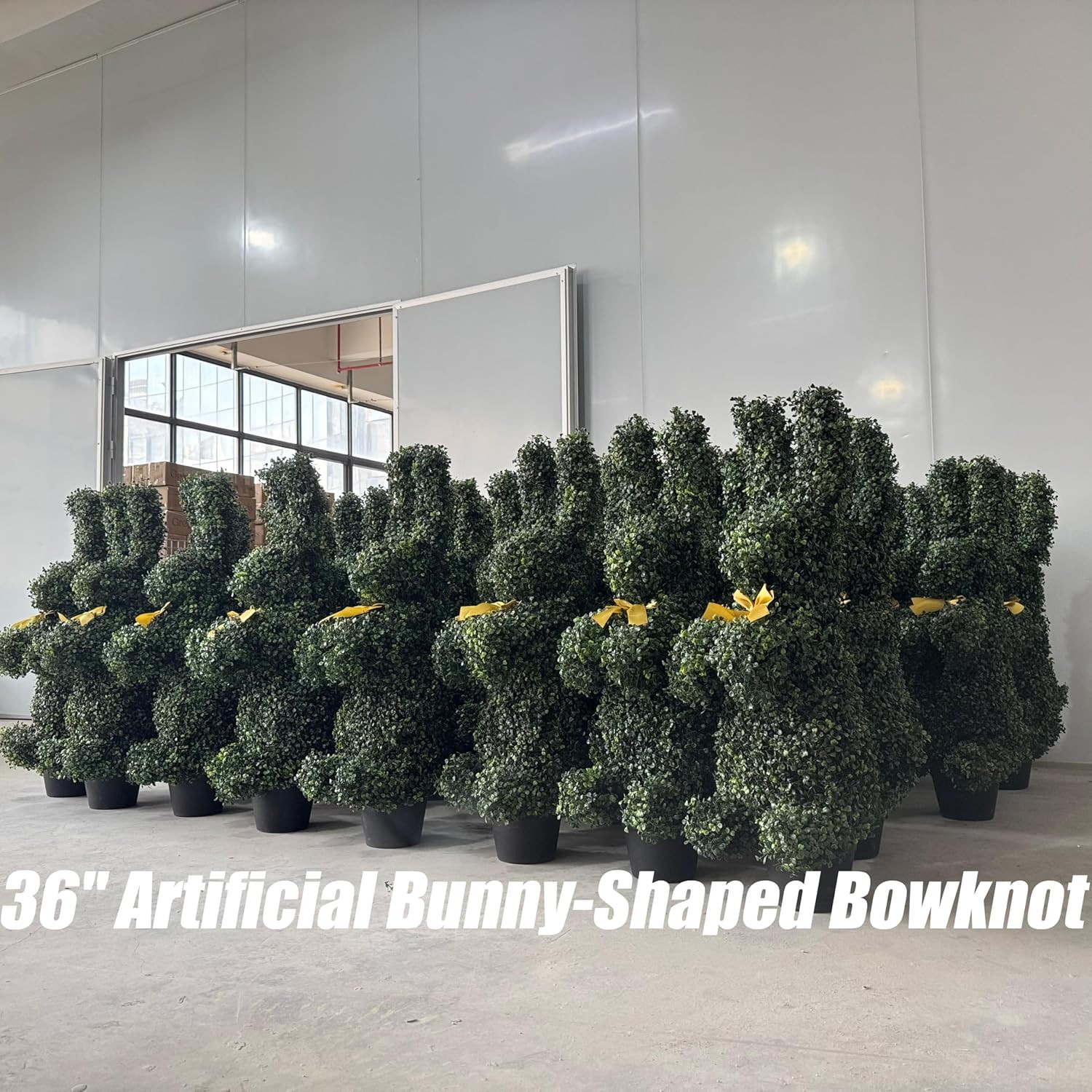 Bunny-Shaped Topiary Ball 36'' Artificial Tree Rabbit Bowknot Pot Uv-Resistant F