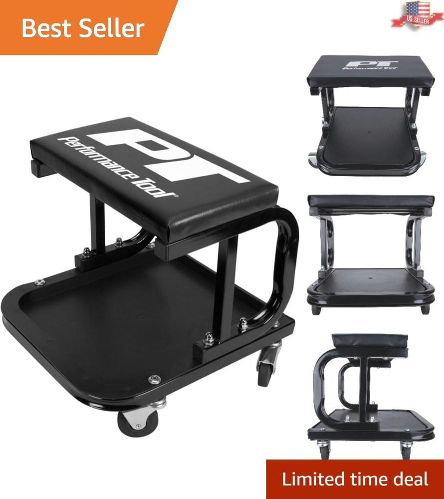 Efficient Rolling Work Seat for Mechanics - Shielded Casters & Padded Cushion