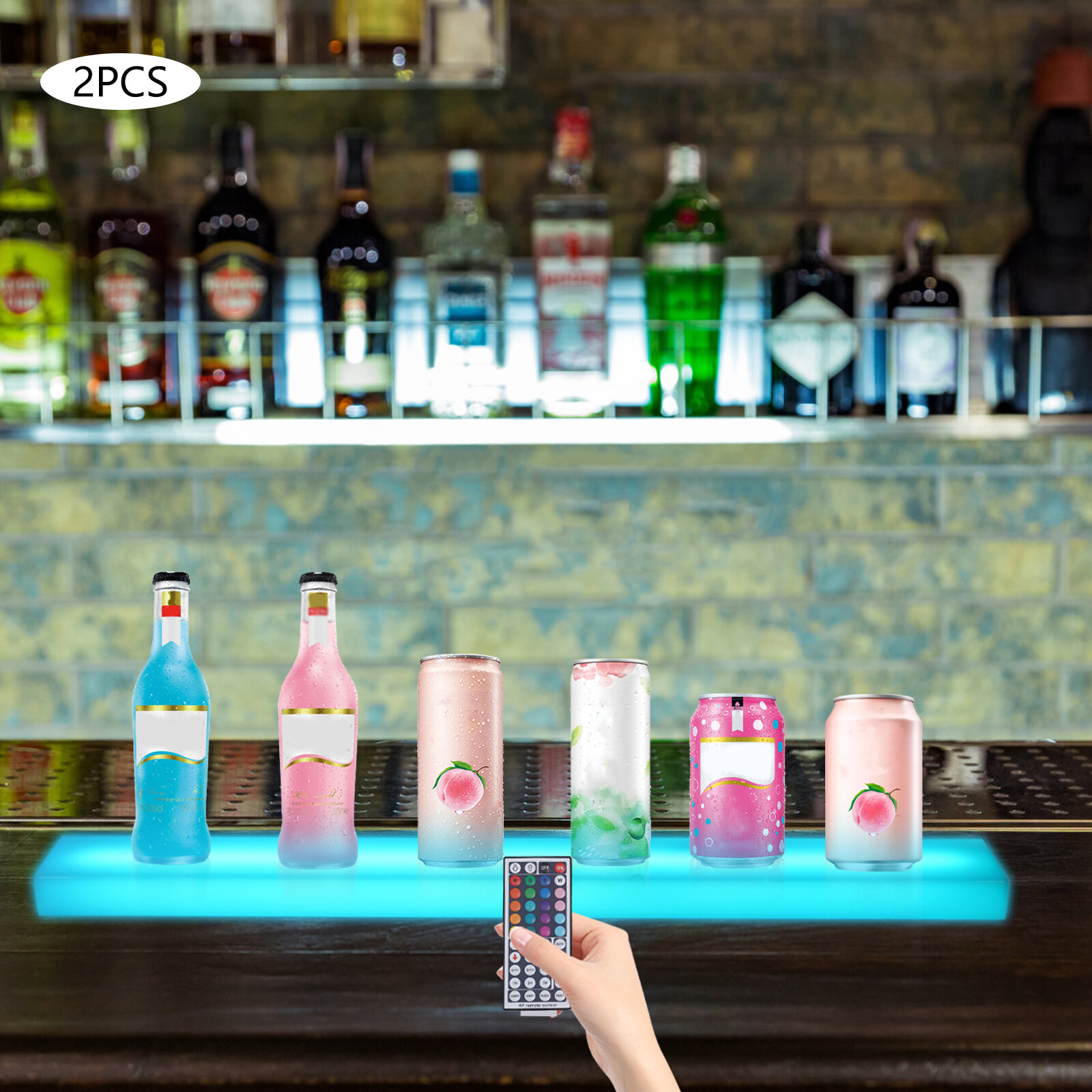 2PCS LED RGB Liquor Bottle Display Shelf Acrylic Lighted Bar Shelf for Home/Bar