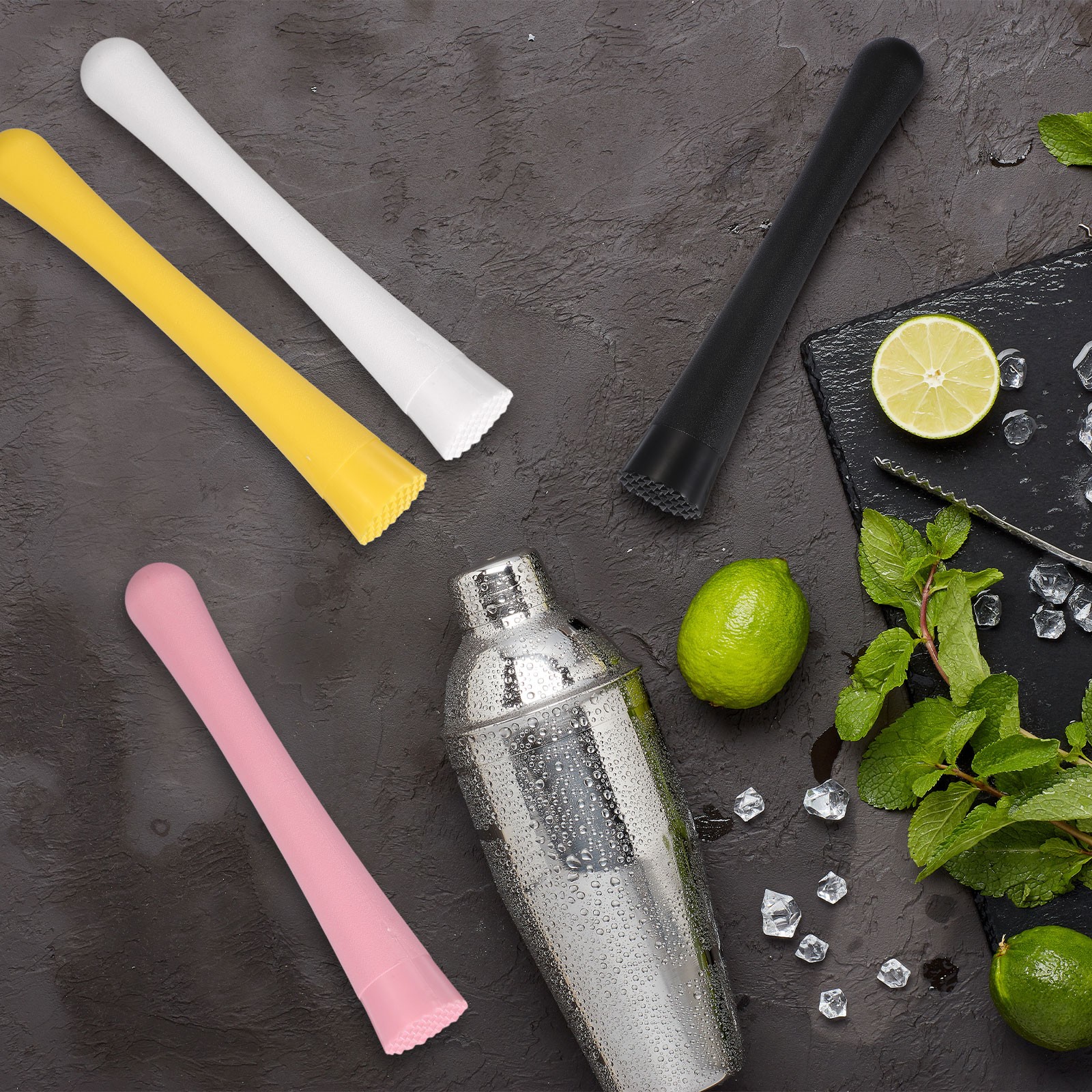 8 Pcs Cocktail Muddler, 8 Inch PP Drink Muddler, Black (Thick)