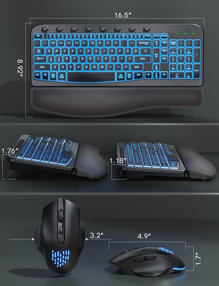 Ergonomic Wireless Keyboard and Mouse Combo - Wave Keyboard with Soft Leather...
