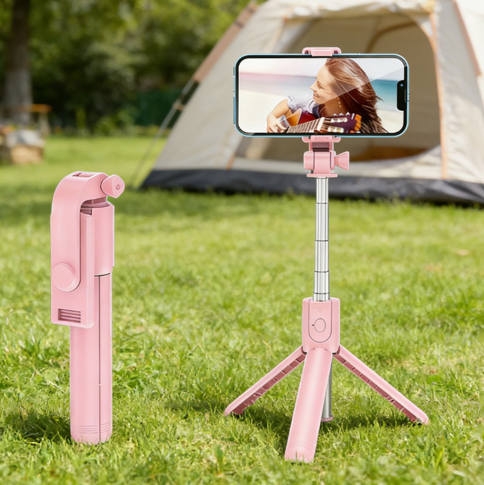 Pink Selfie Stick Tripod with Bluetooth Remote Extendable for iPhone Android US