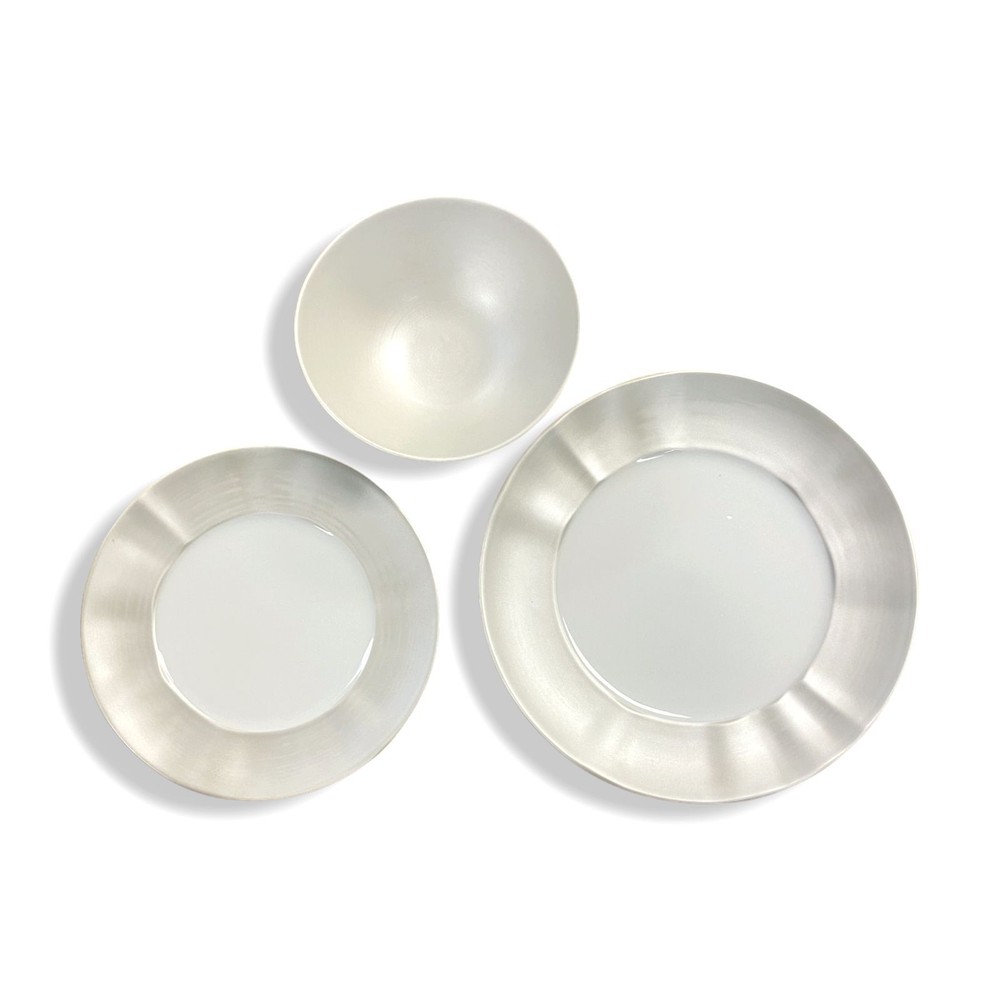NEIMAN MARCUS White Platinum Brushstroke Dinnerware 10-Piece Set