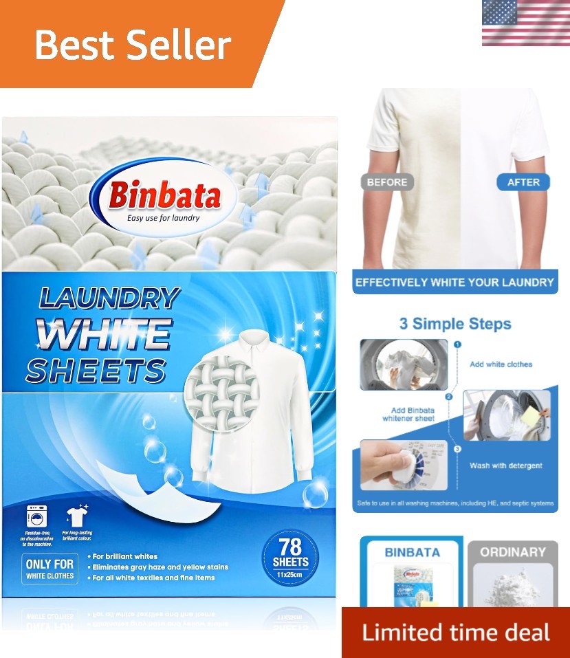 Unscented Biodegradable Laundry Whitener Sheets – 78 Count for Deep Cleaning